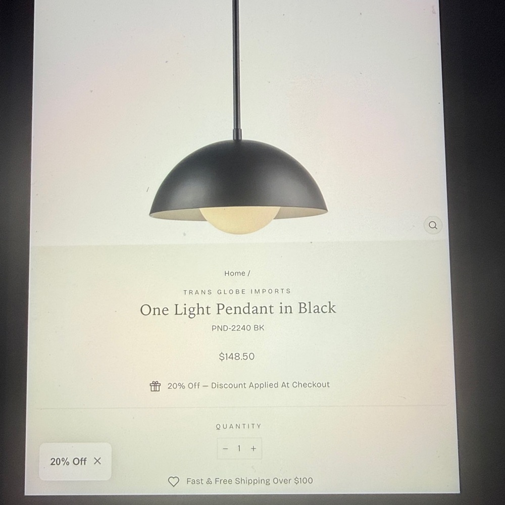 Trans Globe Black Modern Pendant Light NIB